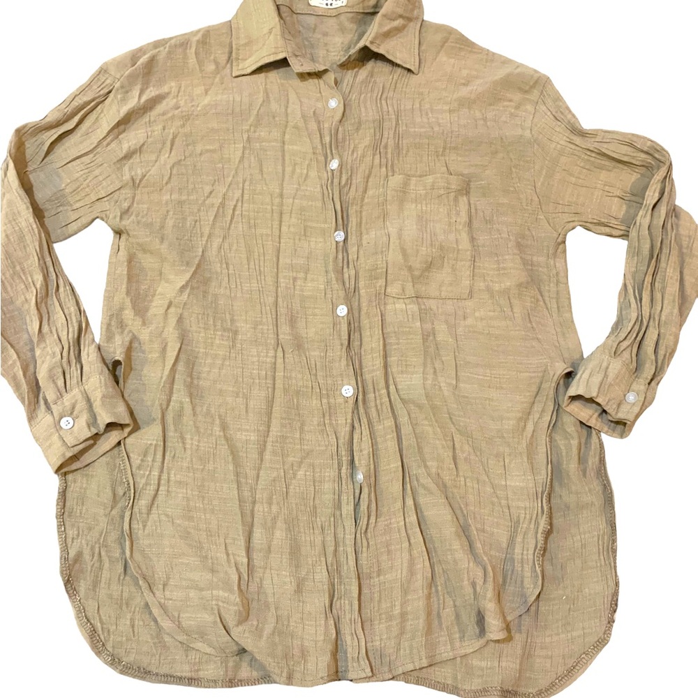 Crinkle Flowy Beige Blouse